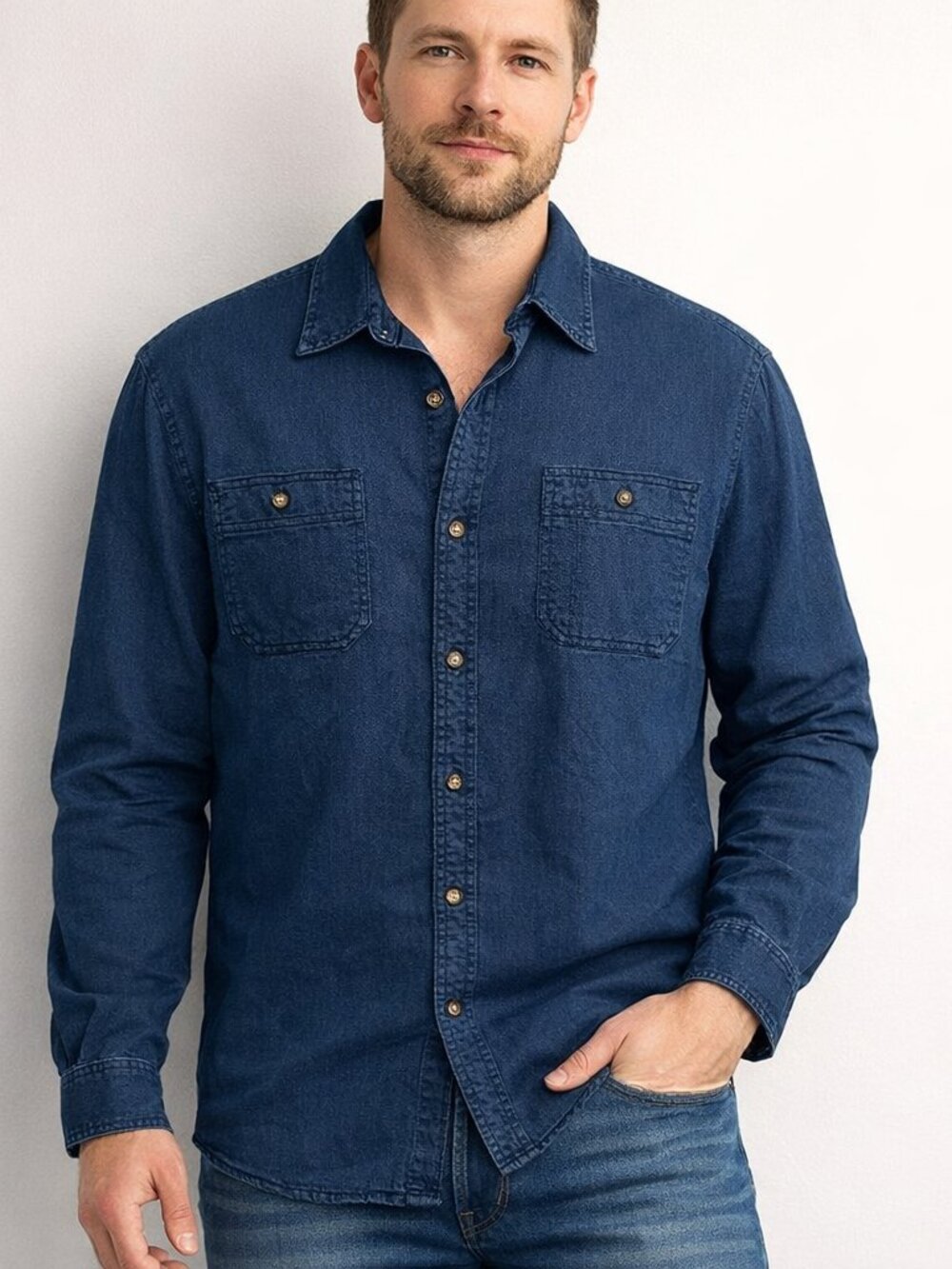 St. John’s Bay Indigo Button Down Shirt Men’s Medium NWT 100% Cotton Classic Fit